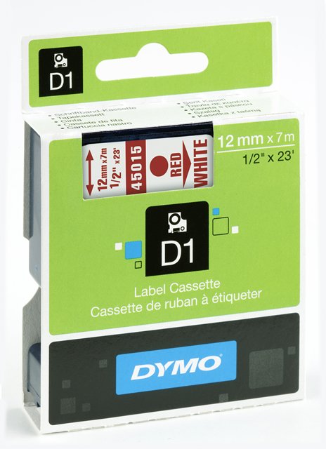Páska DYMO D1 12mm/7m červená na bílé
