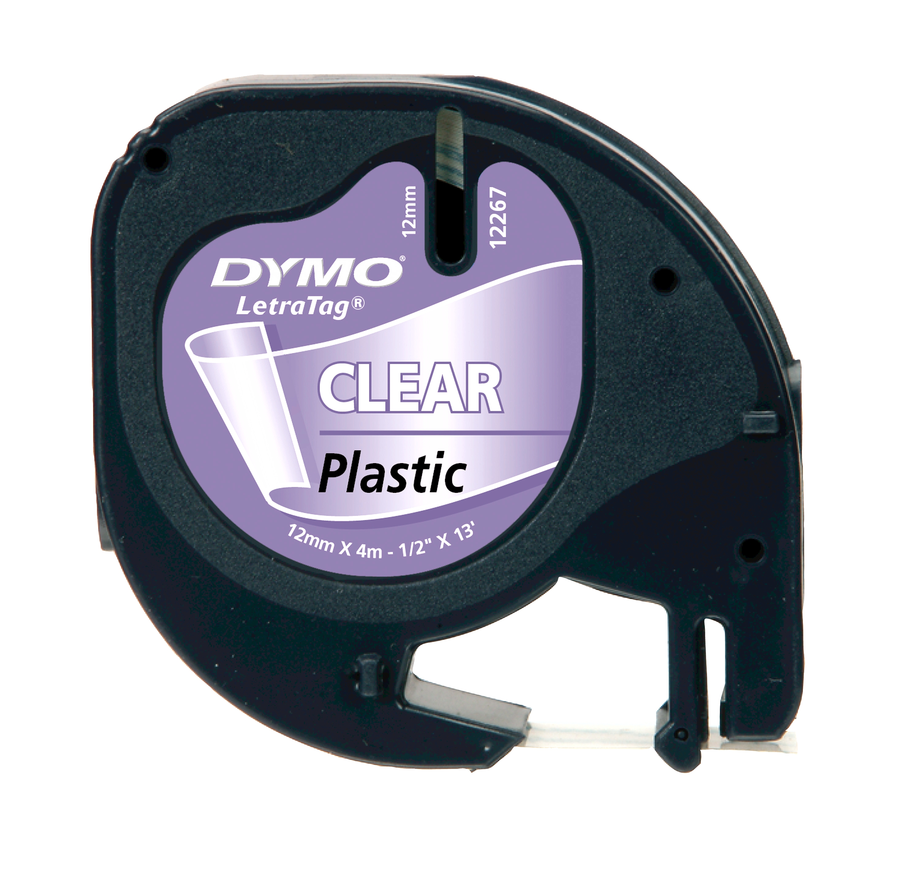 Dymo originální páska do tiskárny štítků, Dymo, 12267, S0721530, černý tisk/průhledný podklad, 4m, 12mm, LetraTag plastová páska