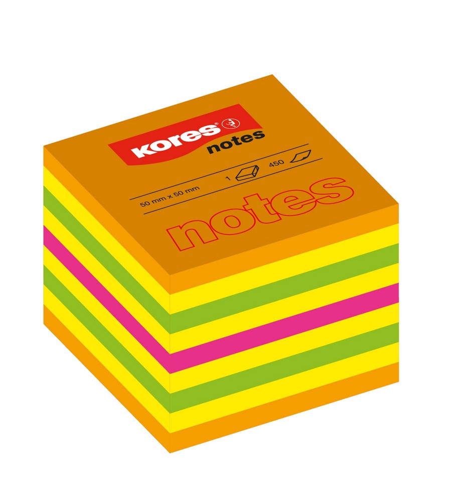 Blok samolepicí Kores Cubo neon Summer 50 x 50 mm/ 400 listů