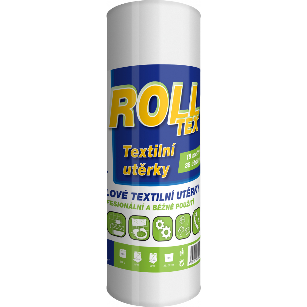 Rolltex bílé textilní utěrky, 15 metrů, 38 útržků, nepouští chloupky
