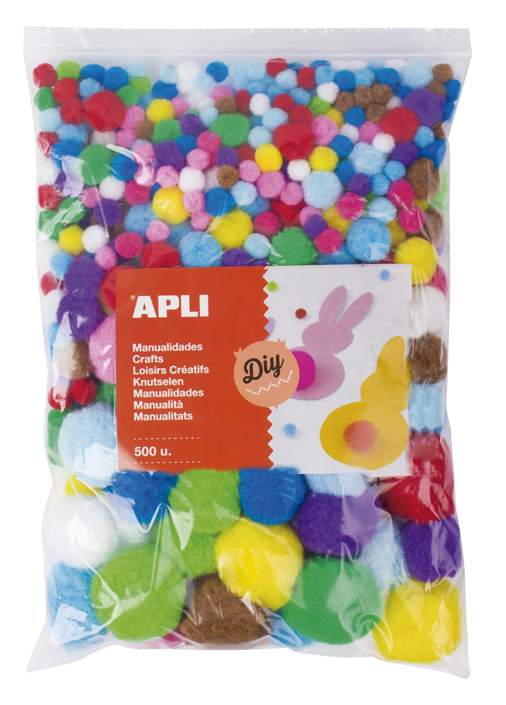APLI POM-POM kuličky - Jumbo pack, mix velikostí, mix barev - 500 ks