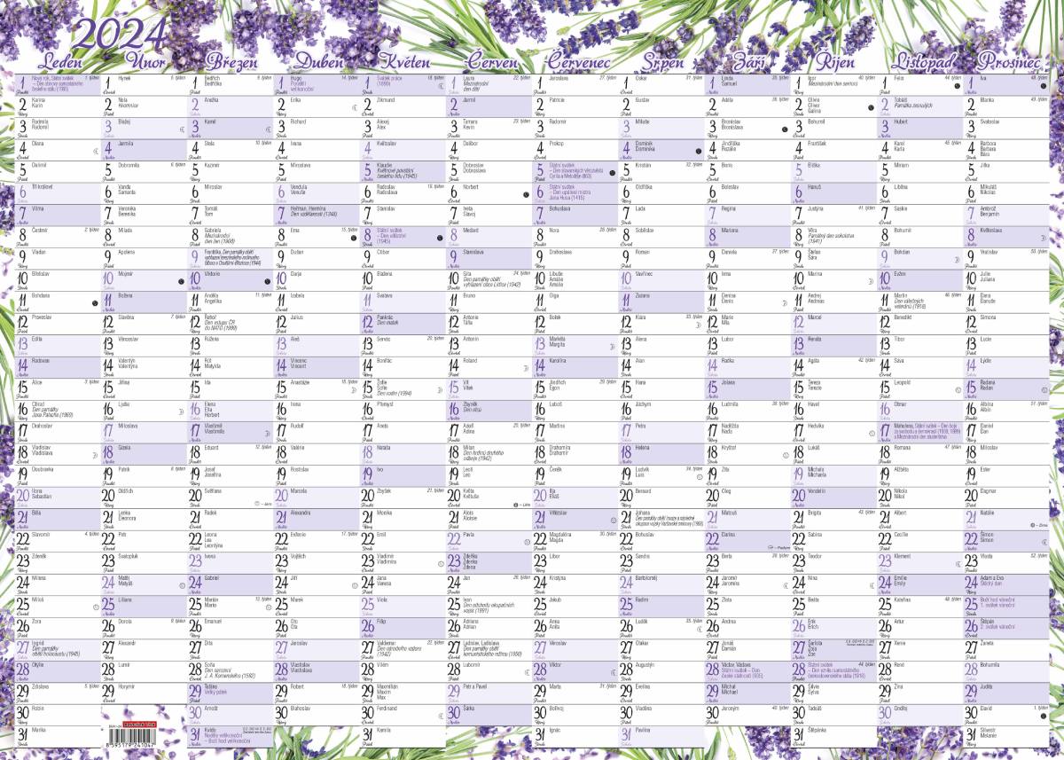 Kalendář nástěnný jednolistový roční - Levandule