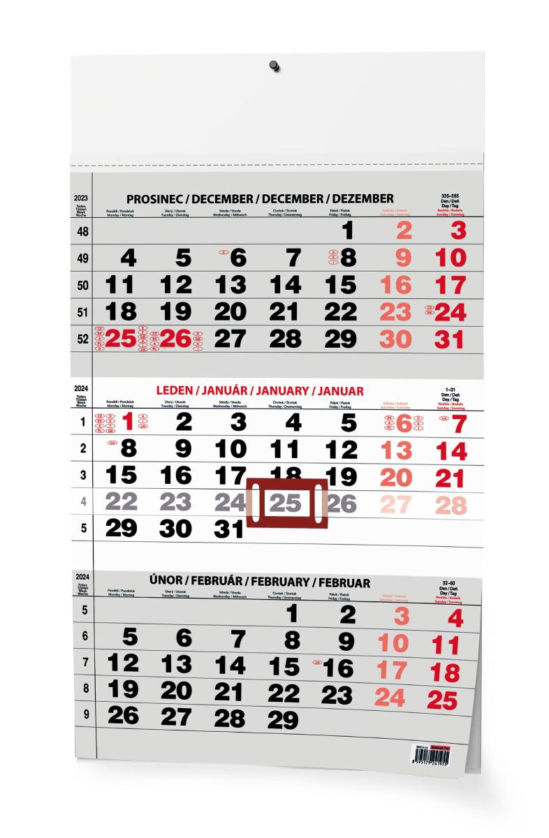 Kalendář nástěnný Tříměsíční A3 černý - s mezinár. svátky