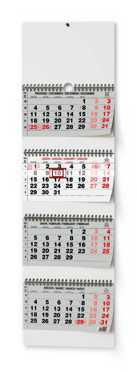 Kalendář nástěnný Čtyřměsíční skládaný A3 - s mezinárodními svátky