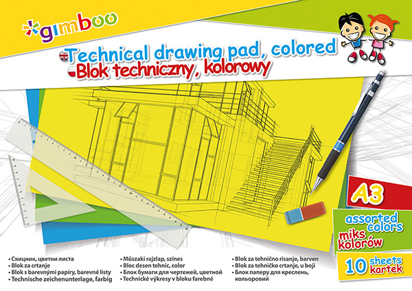 Blok lepený s barevnými papíry, A3, 150 g/m², 10 listů, mix barev