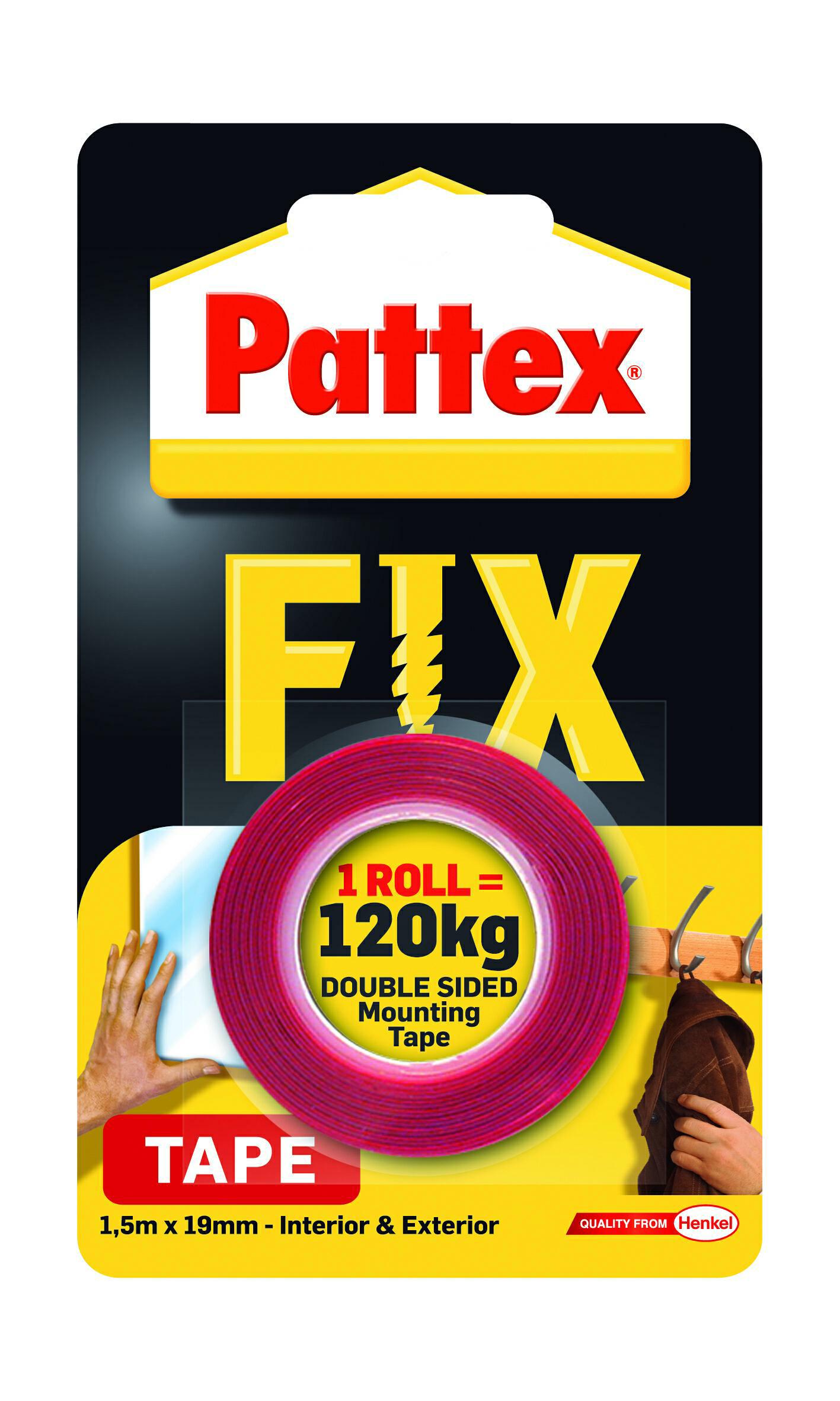Oboustranná lepicí páska Pattex Fix nosnost 120 kg, 1,5 m x 19 mm