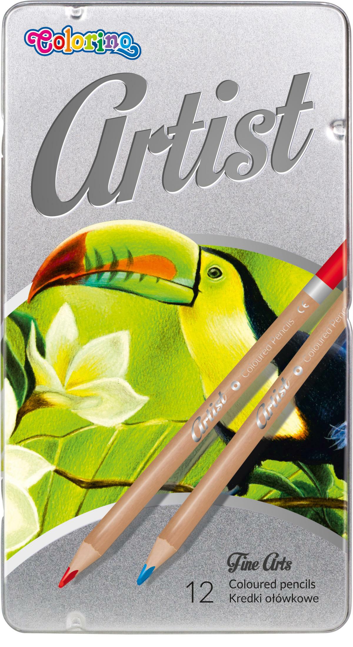 Pastelky dřevěné Artist Colorino,kulaté, kovový box/12 barev