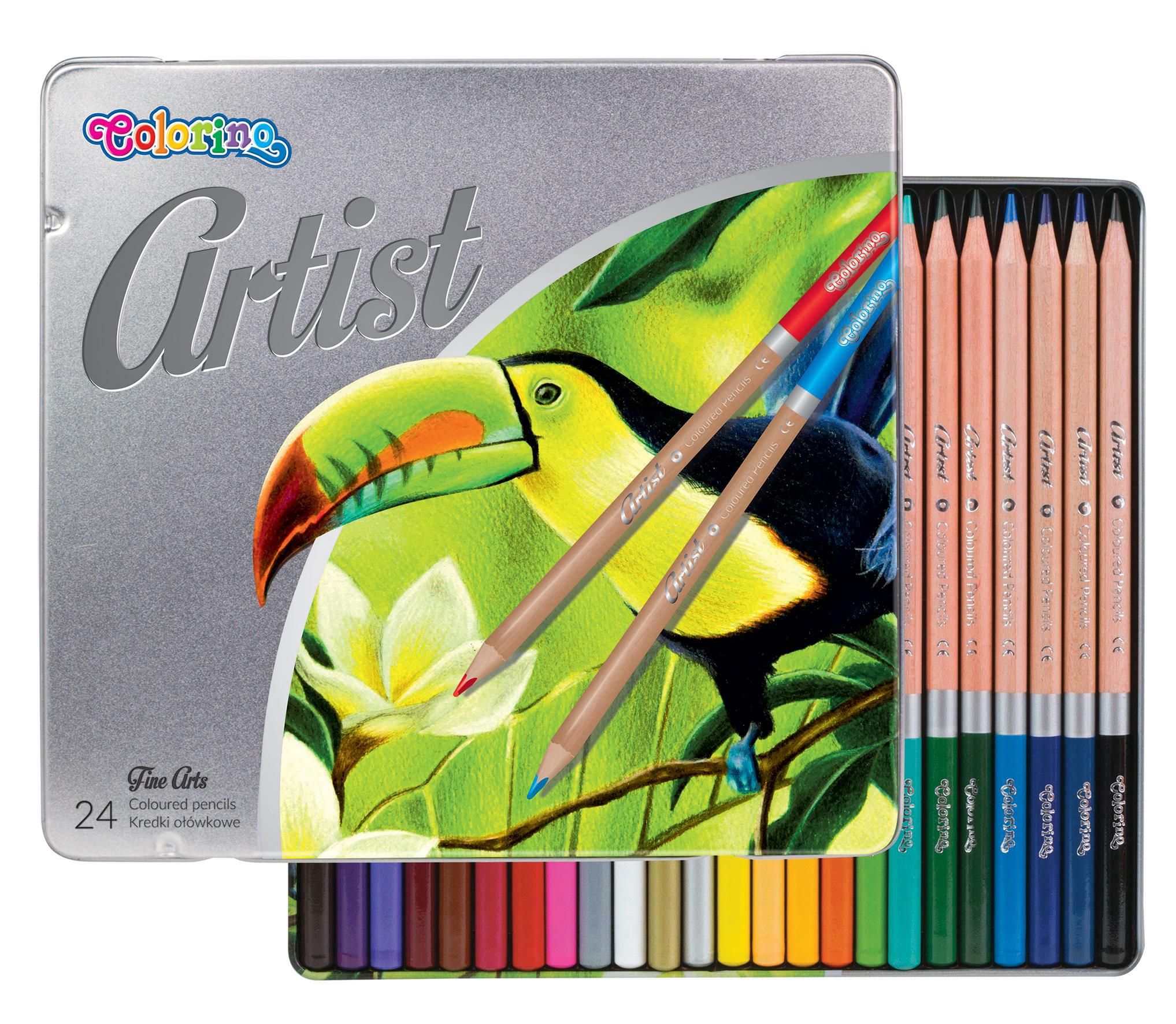 Pastelky dřevěné Artist Colorino,kulaté, kovový box/24 barev