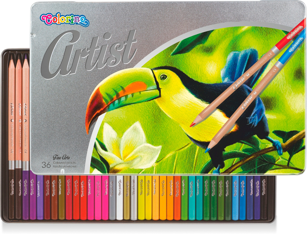 Pastelky dřevěné Artist Colorino,kulaté, kovový box/36 barev