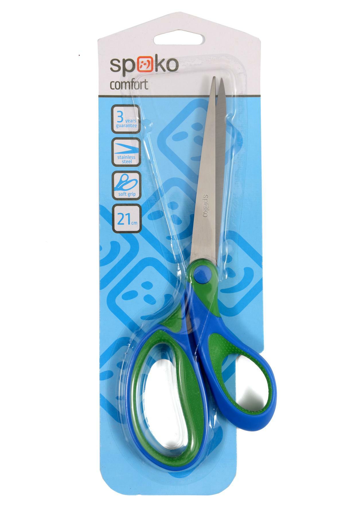 Nůžky kancelářské Spoko Comfort, 21 cm, symetrické, zeleno-modré měkčené