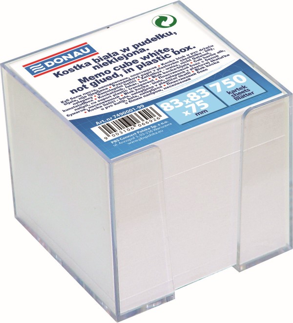 Blok špalíček/kostka bílý rozměr 92 x 92 x 82 mm v průhledném zásobníku