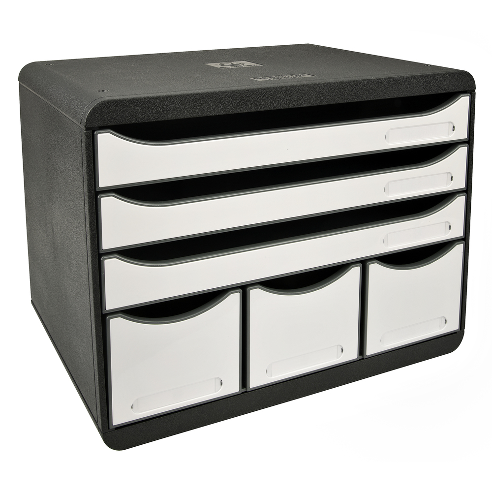 Exacompta zásuvkový box, A4 maxi, 6 zásuvek, PS, černo-bílý
