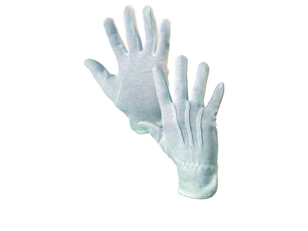 Textilní rukavice Mawa, s PVC terčíky, bílé, velikost 7