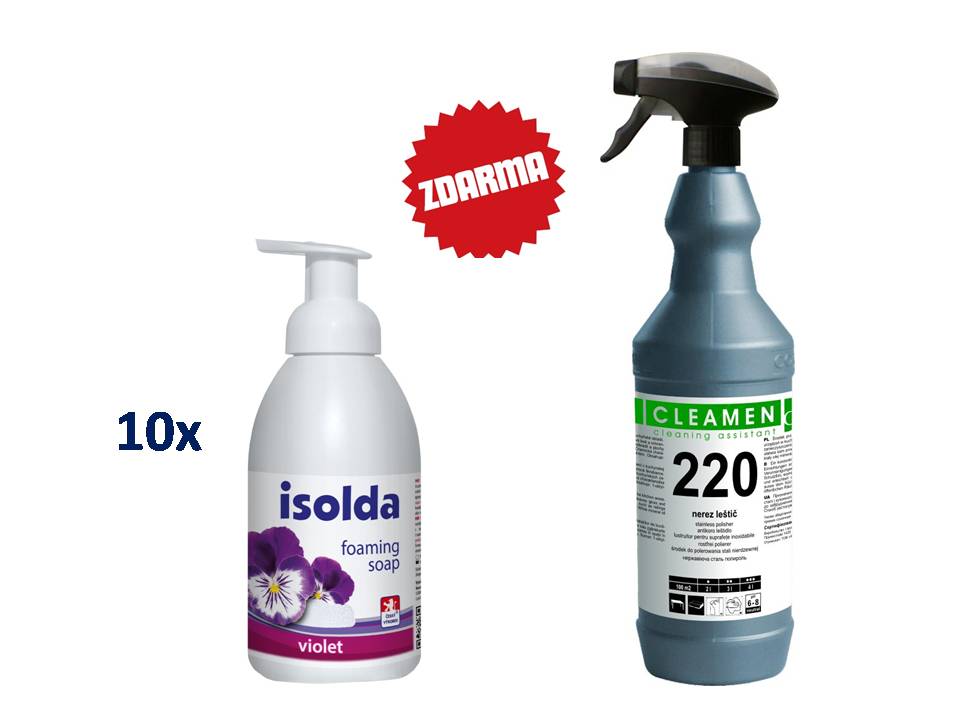 10x Isolda pěnové mýdlo Violet 500ml + Cleamen 220 nerez leštič 1l