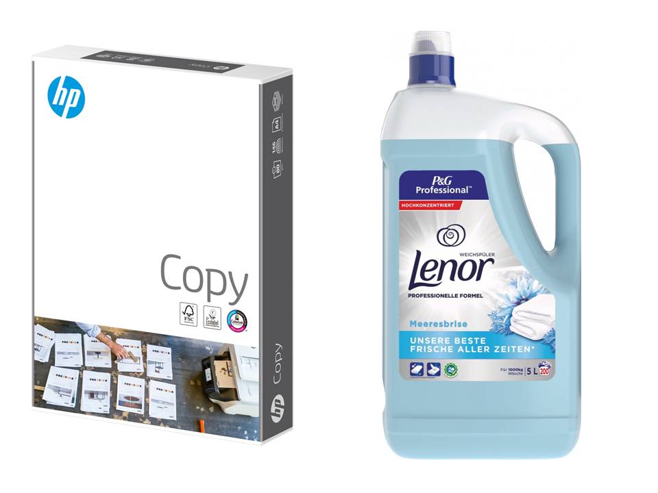 Papír kopírovací HP Copy A4 80g 500 listů + Aviváž Lenor Proffesional 5l mix vůní