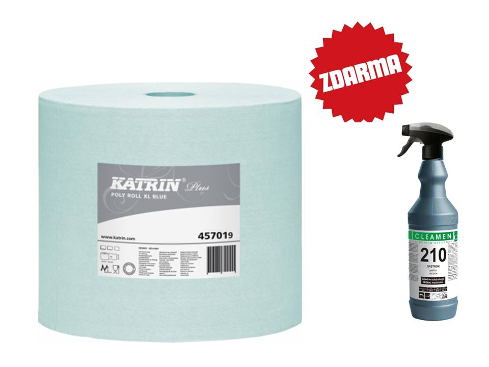 KATRIN PLUS průmyslová utěrka netkaná textilie Poly XL světle modrá/ 1 ks + Cleamen 210 Gastron na kuchyně 1l