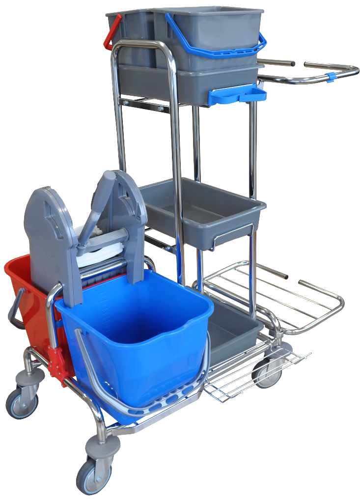 Vozík úklidový maxi CLEAMEN UNI 2x vědro 17, 2x vědro 6l, vaničky, ždímač