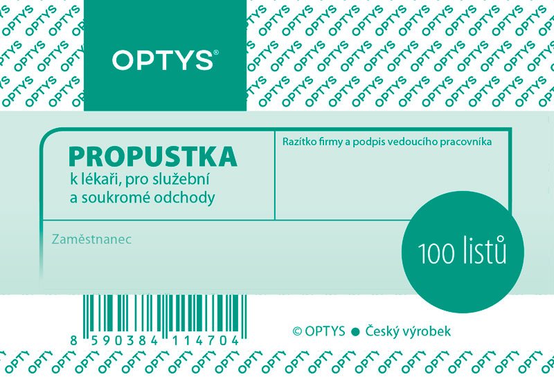 Propustka Optys 1147, A7 100 listů