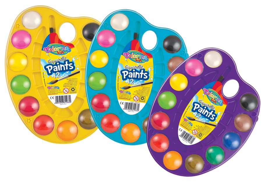Vodové barvy na paletě 12 barev se štětcem Colorino Kids