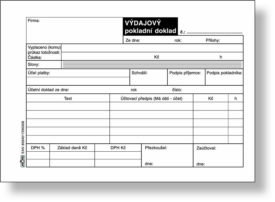 Výdajový pokladní doklad A6, blok 100 L