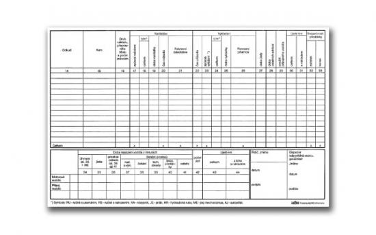 Záznam o provozu vozidla nákladní dopravy A4, číslovaný, blok 2 x 50 L