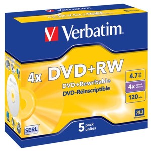 DVD +RW VERBATIM 4,7 GB, jewel box , 4 x, 5 ks