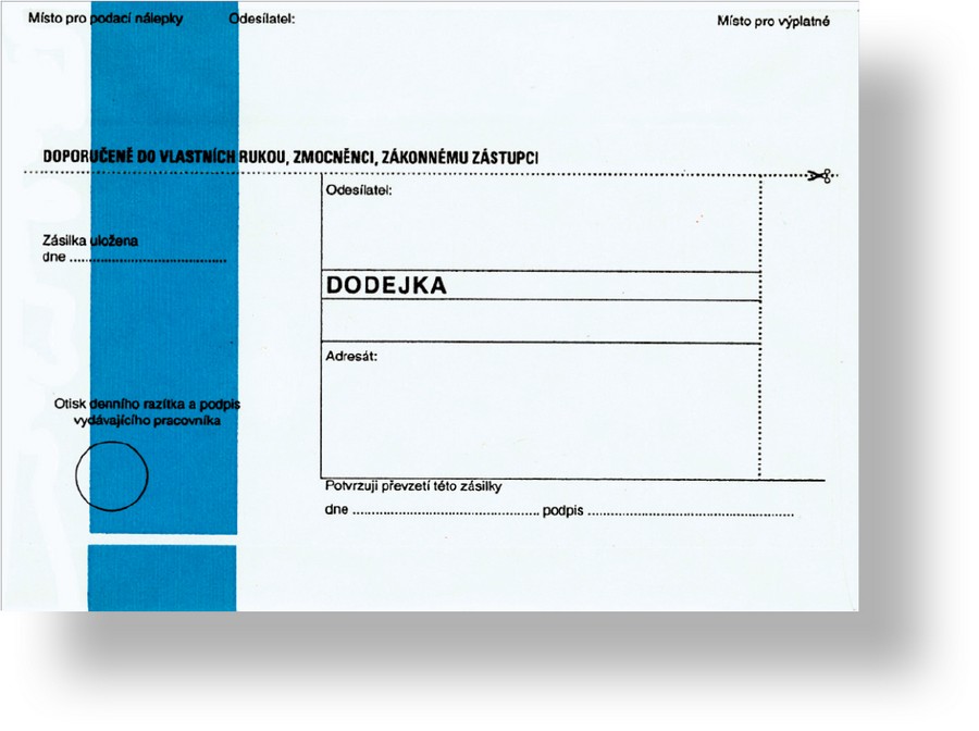 Obálka s dodejkou - s odtrhávacím okénkem B6, rec., s textem, modrý pruh, 1000 ks, 125 x 176