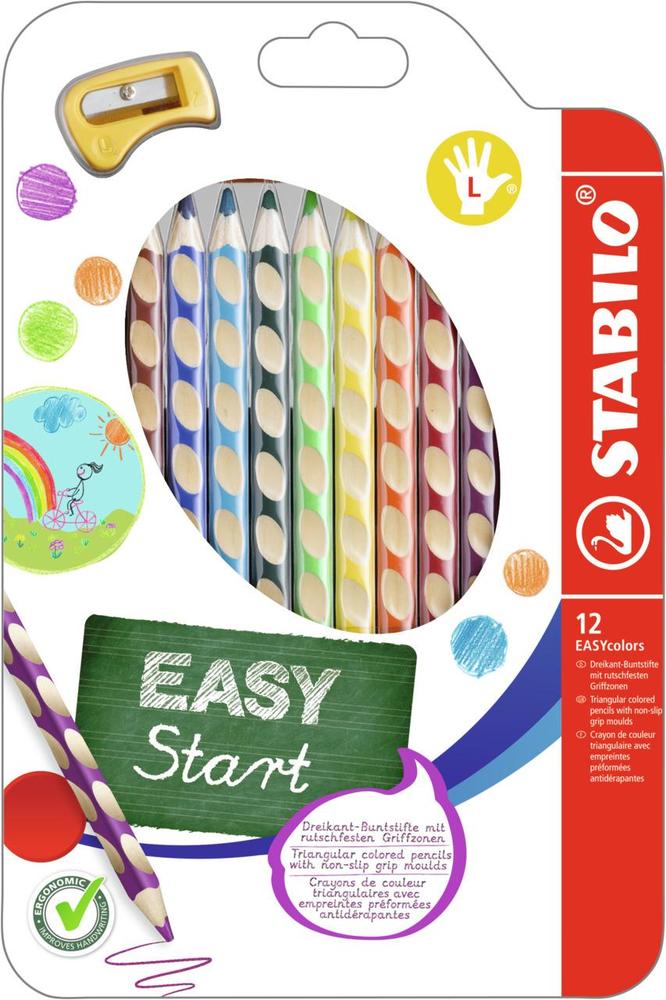 Pastelky Stabilo EASYcolors trojhranné pro leváky 12 ks + ořezávátko