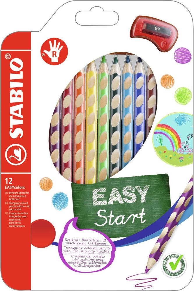 Pastelky Stabilo EASYcolors trojhranné pro praváky 12 ks + ořezávátko