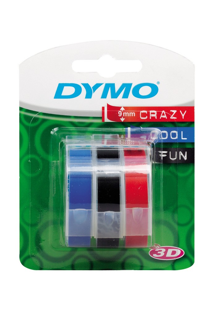 Dymo originální páska do tiskárny štítků, Dymo, S0847750, bílý tisk/černý, modrý, červený podklad, 3m, 9mm, 1 blistr/3 ks, 3D