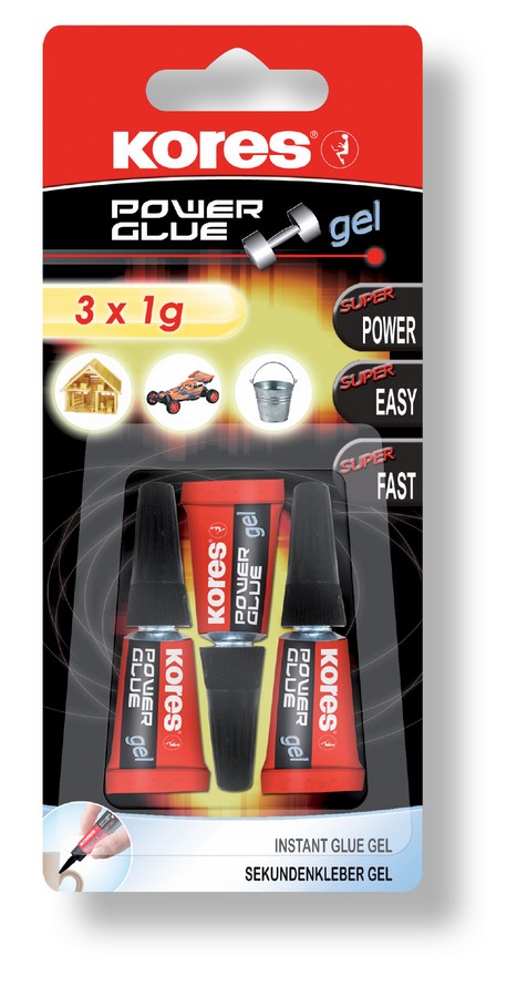 Lepidlo vteřinové Kores Power Glue gel 3 x 1 g