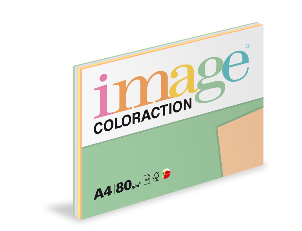 Papír kopírovací Coloraction A4 80g/ 100 listů pastelové, mix 5 barev