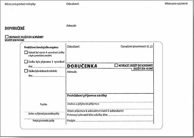 Obálka s doručenkou a odtrhovacím poučením (správní řád) B6, bez pruhu, text, 100 ks, 125 x 176