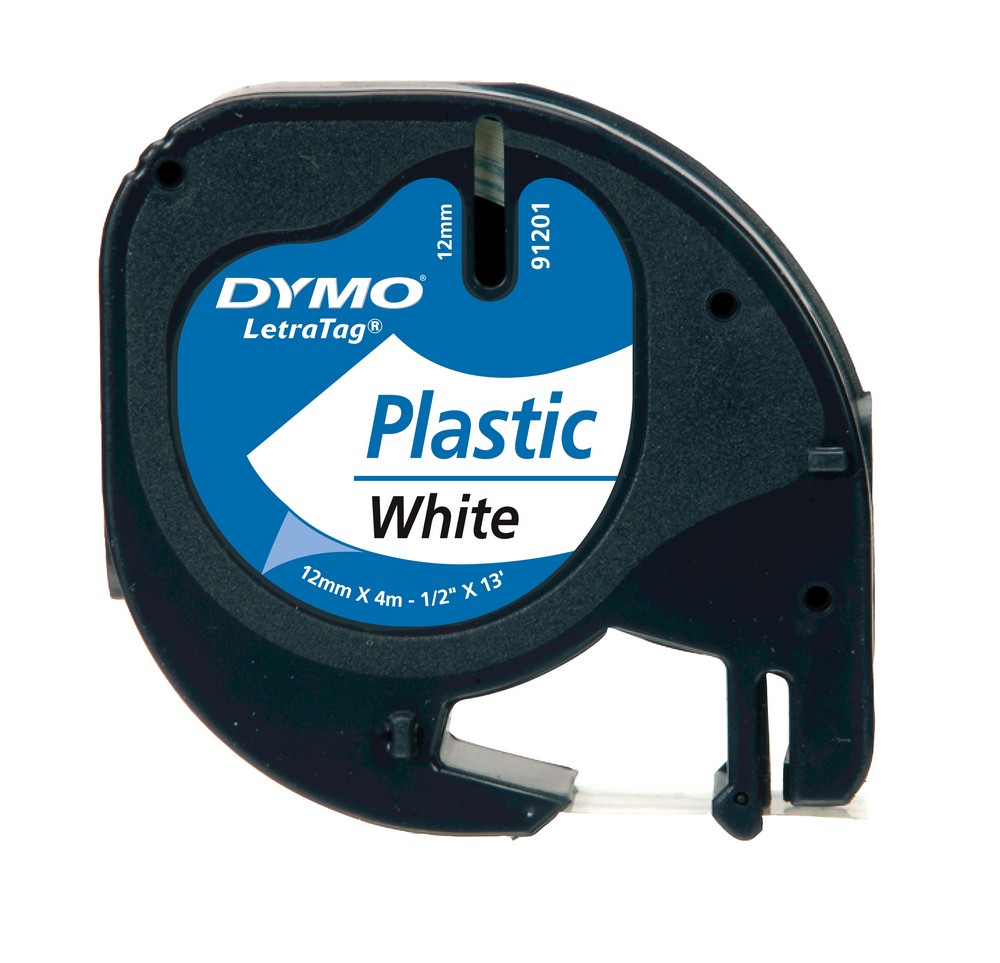 Dymo originální páska do tiskárny štítků, Dymo, 91221, S0721660, černý tisk/bílý podklad, 4m, 12mm, LetraTag plastová páska