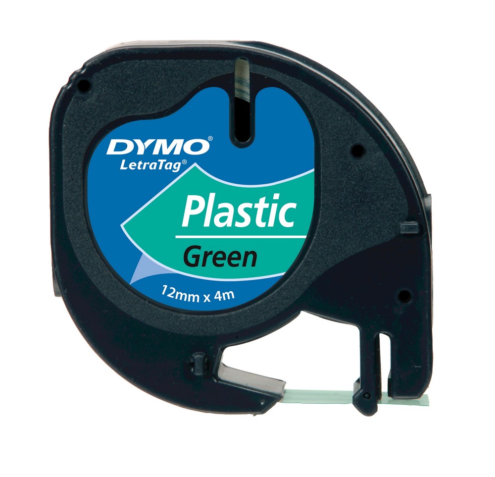 Dymo originální páska do tiskárny štítků, Dymo, 91204, S0721640, černý tisk/zelený podklad, 4m, 12mm, LetraTag plastová páska