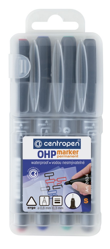 Centropen popisovač/liner 2634 S OHP 0,3 mm sada 4 barev