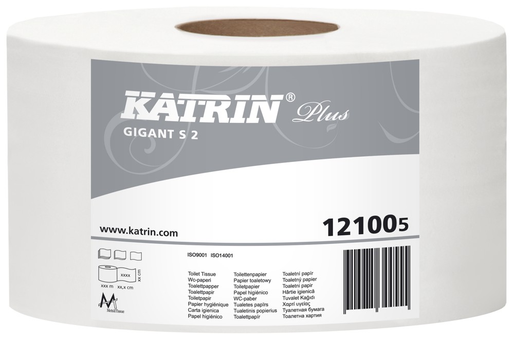 Papír toaletní JUMBO Katrin Plus 2511 180 mm, 2-vrstvý, super bílý, 100% celulóza, 100m / 12 rolí