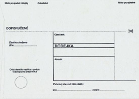 Obálka s dodejkou B6, samopropisující, vytrhávací, rec., s textem, bez pruhu, 100 ks, 125 x 176