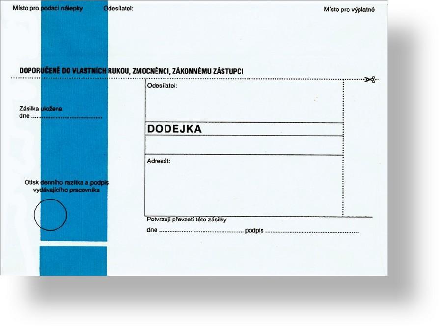 Obálka s dodejkou - s odtrhávací klopou B6, rec., s textem, modrý pruh, 100 ks, 125 x 176