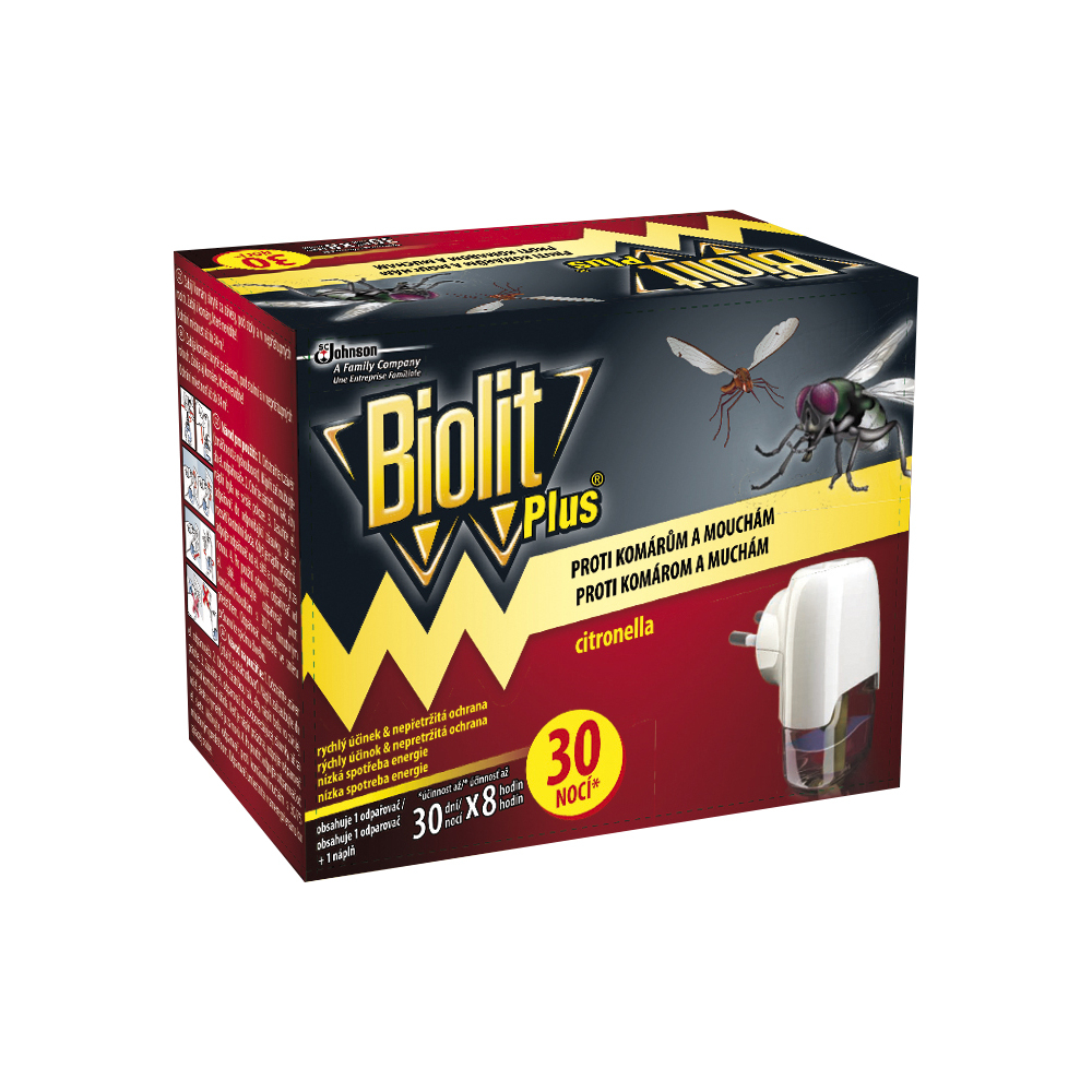 Biolit Plus Elektrický odpařovač s vůní citronelly proti komárům a mouchám, 30 nocí + náplň 31 ml