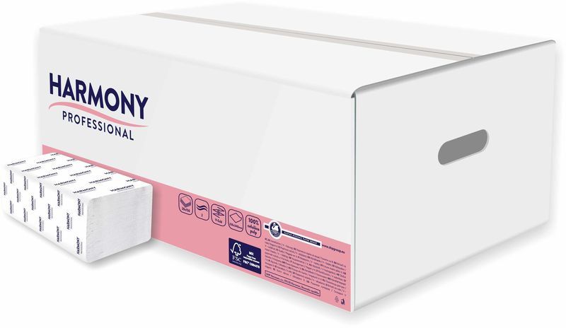 Ručník papírový ZZ Harmony Professional, 100% celulóza, 22 x 24 cm 2-vrstvý /3000 ks