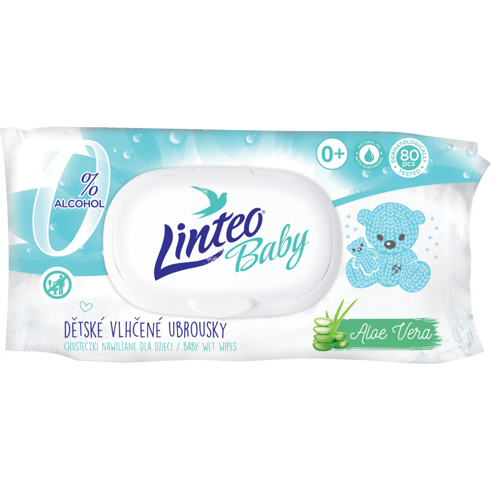 Ubrousky Linteo Baby vlhčené / 80 ks Aloe Vera (s klipem)