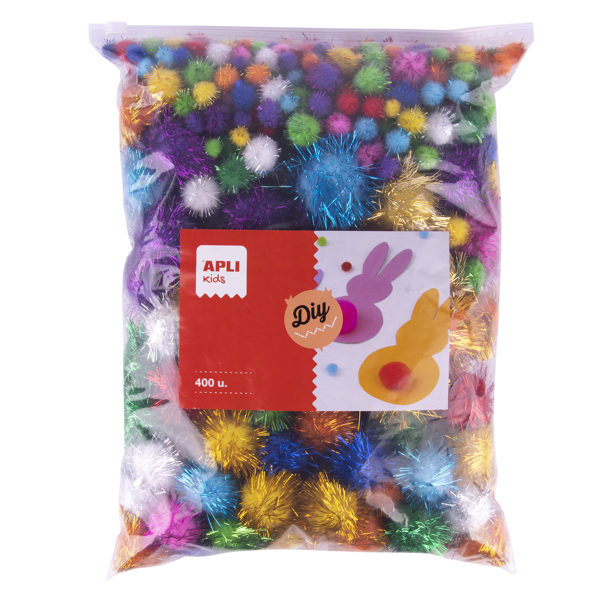 APLI Pom-pom kuličky se třpytkami - Jumbo pack, 400 ks, mix