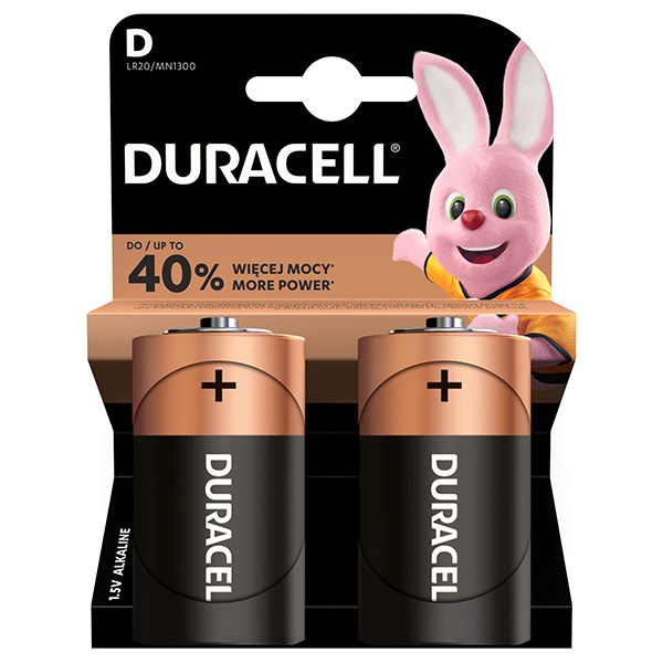 Baterie alkalická Duracell D (LR20), velký monočlánek / 2 ks