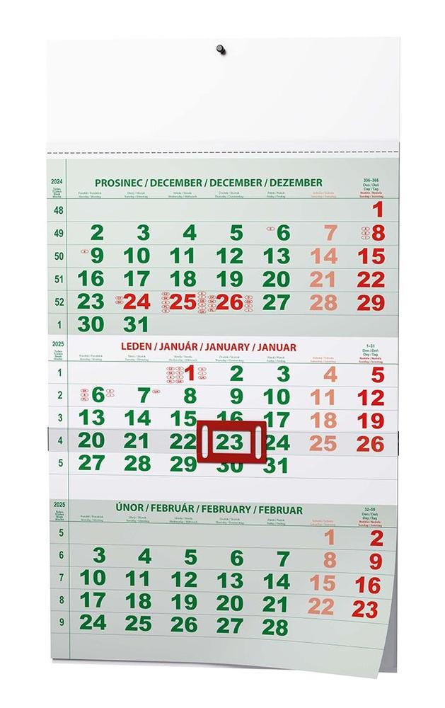 Kalendář nástěnný Tříměsíční A3 zelený - s mezinár. svátky
