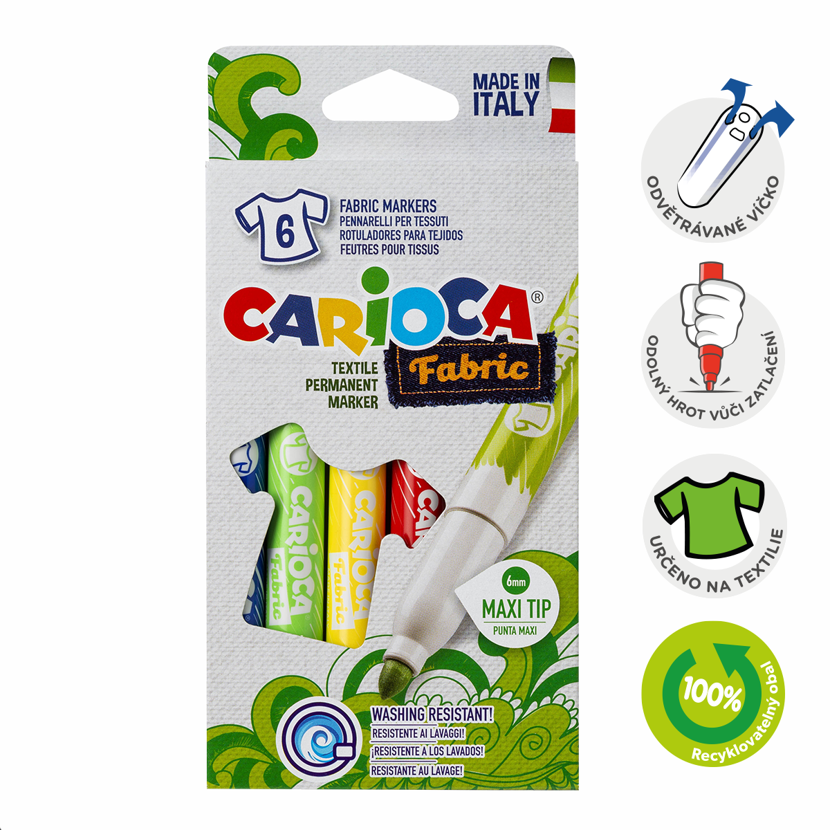 Fixy Carioca na textil maxi hrot, 6 ks