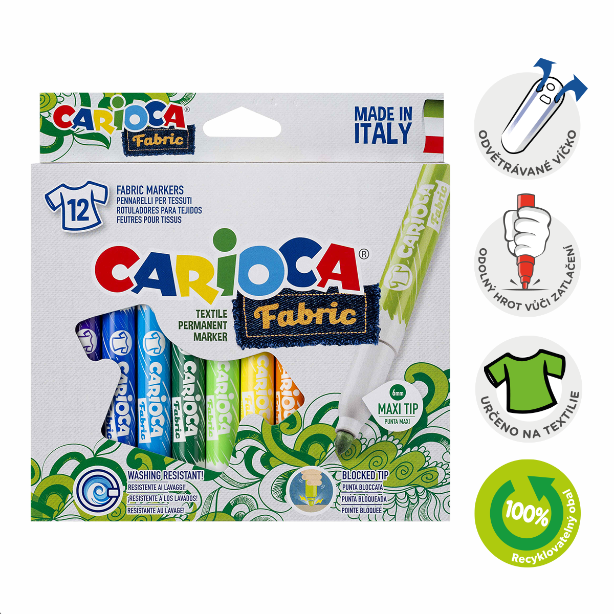 Fixy Carioca na textil maxi hrot, 12 ks