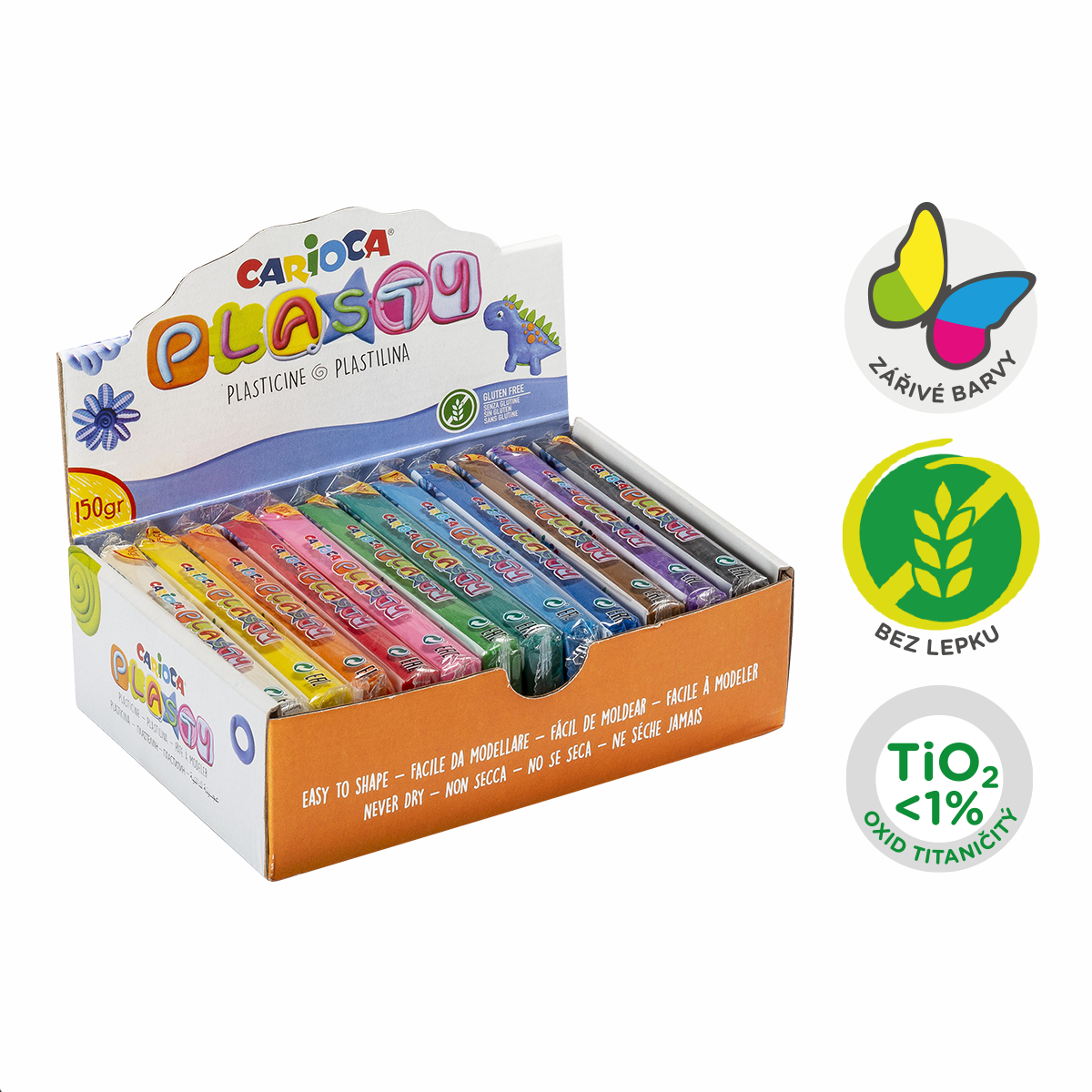 Modelovací hmota Carioca, displej, 12 × 150 g, mix  barev