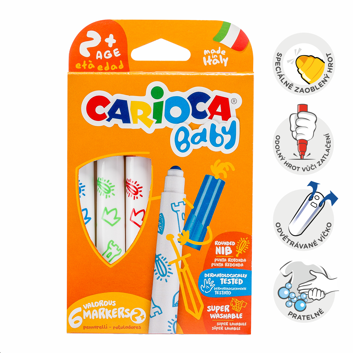 Fixy Carioca Baby 2+, kulatý hrot, 6 ks