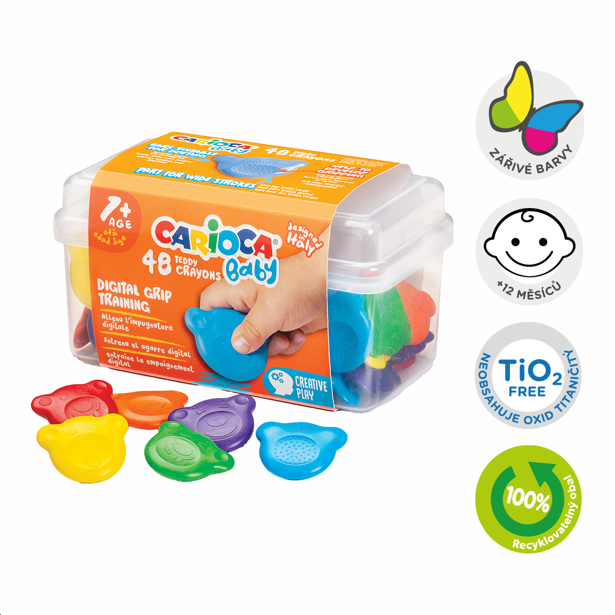 Pastelky voskové Carioca Baby Teddy 1+, plastový box, 48 ks